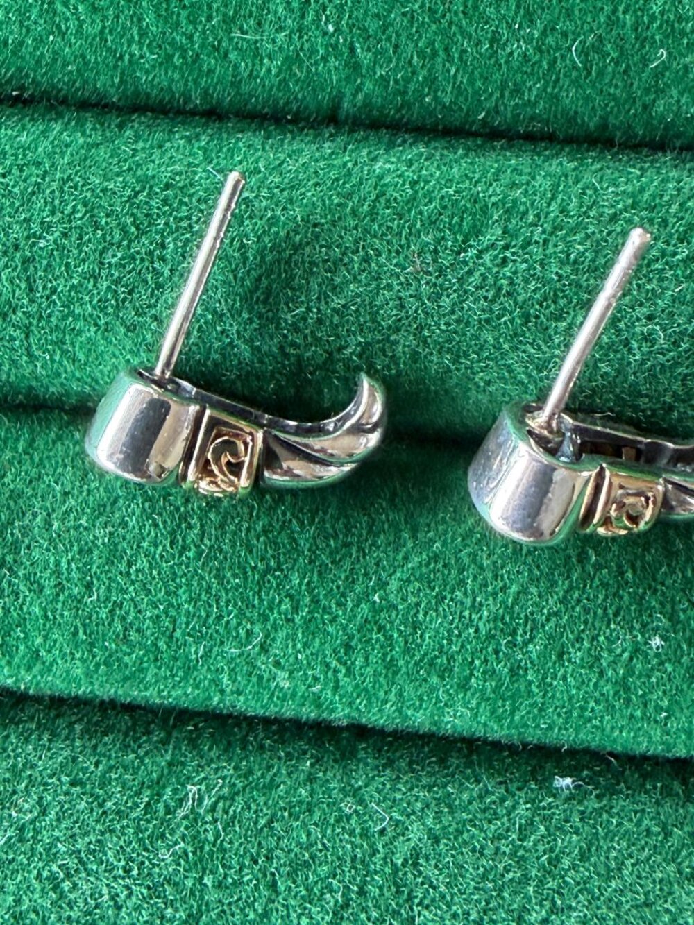Vintage 925 Sterling Silver & 14K Gold Blue Topaz Drop Earrings - Picture 4 of 12